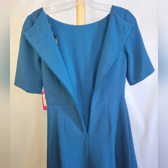 NWT Vince Camuto Bluegreen Dress with Bow short sleeves zipper  back size 4 - Picture 8 of 12